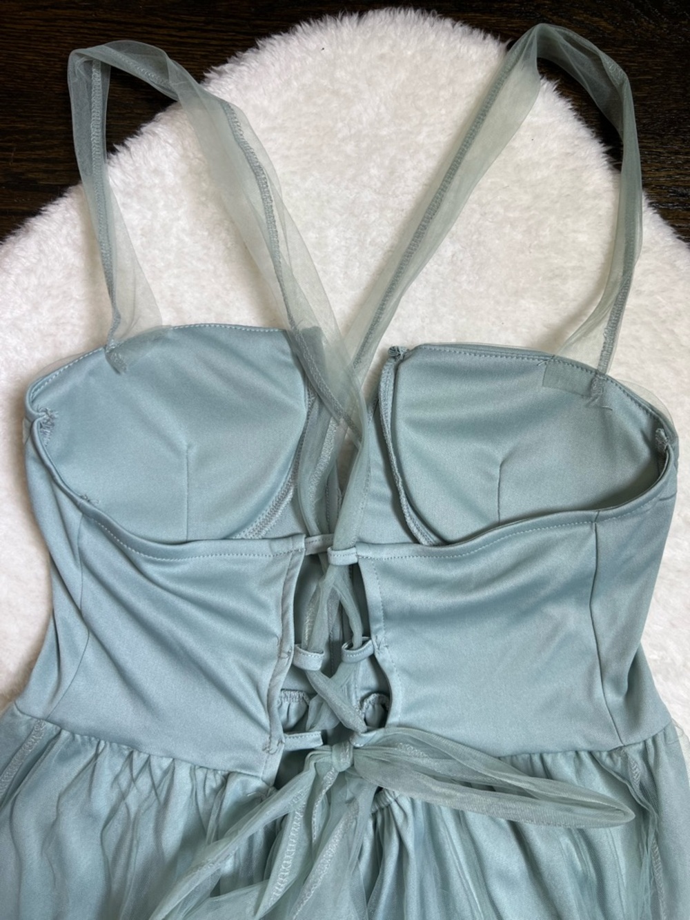 JardinVue Blue Chiffon Corset Lace-Up Midi Dress Large - Picture 9 of 16